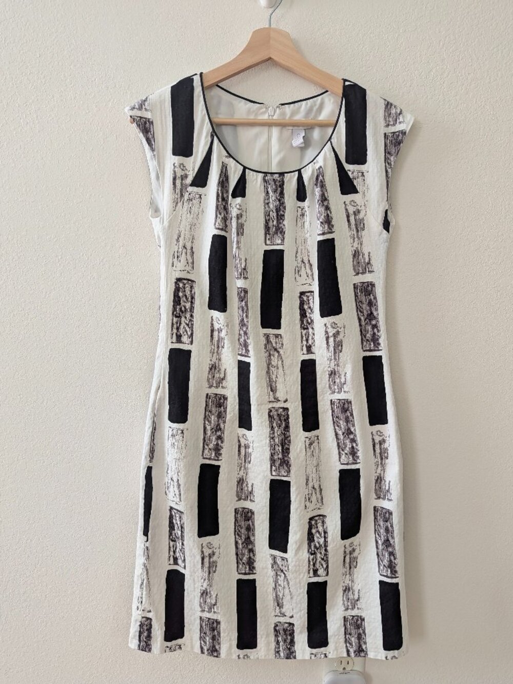 Chico's Black White Sheath Dress Size 0 Cotton Blend Silk Trim Lined